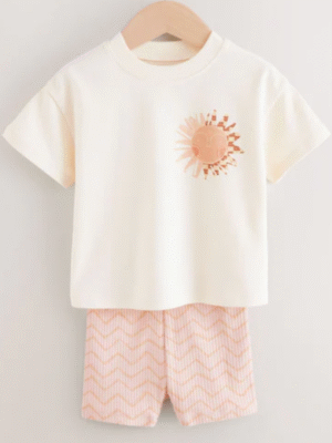 Ecru Leopard Short Sleeve T-Shirt and Cycle Shorts Set