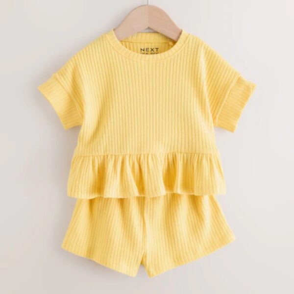 yellow-short-sleeve-ribbed-top-and-shorts-set