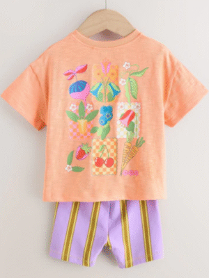 Coral Pink Cherry Short Sleeve T-Shirt and Cycle Shorts Set