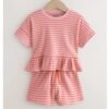 Pink Stripe Short Sleeve Ribbed Top and Shorts Set