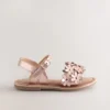 Pink/Tan Leather Flower Sandals