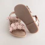 Pink/Tan Leather Flower Sandals