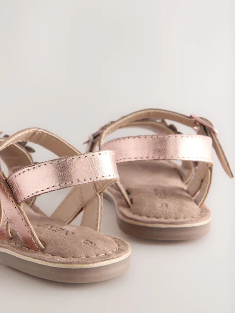 Pink/Tan Leather Flower Sandals