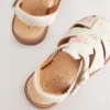Neutral Embroidered Flower Leather Fisherman Sandals