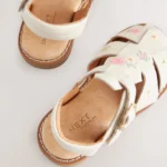 Neutral Embroidered Flower Leather Fisherman Sandals