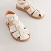 Neutral Embroidered Flower Leather Fisherman Sandals