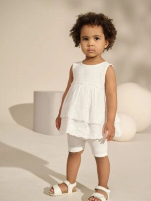 Cream Broderie Vest and Cycle Shorts Set