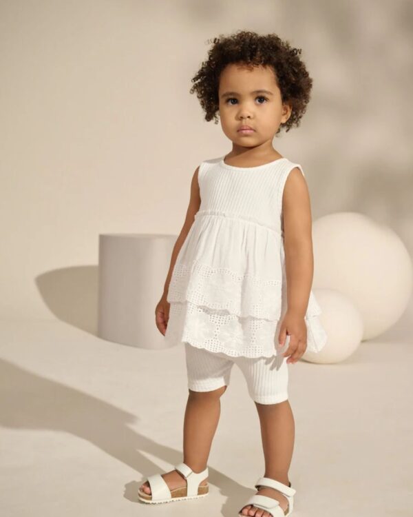 Cream Broderie Vest and Cycle Shorts Set