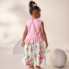 Pink Floral Frill Vest and Wide Leggings Set