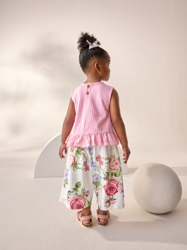 Pink Floral Frill Vest and Wide Leggings Set