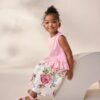 Pink Floral Frill Vest and Wide Leggings Set
