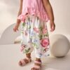 Pink Floral Frill Vest and Wide Leggings Set