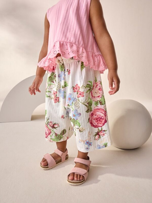 Pink Floral Frill Vest and Wide Leggings Set
