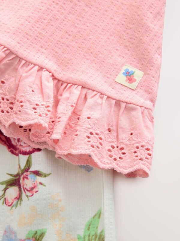 Pink Floral Frill Vest and Wide Leggings Set