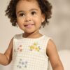 White/Pink Embroidered Flowers Peplum 100% Cotton Vest and Shorts set