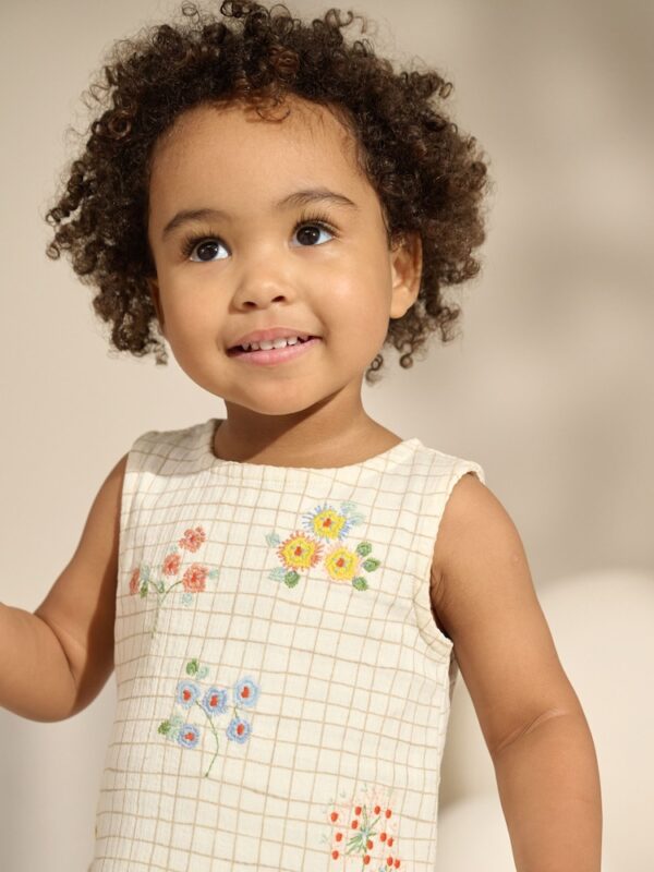 White/Pink Embroidered Flowers Peplum 100% Cotton Vest and Shorts set