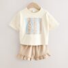 Cream Shell 100% Cotton T-Shirt and Shorts Set