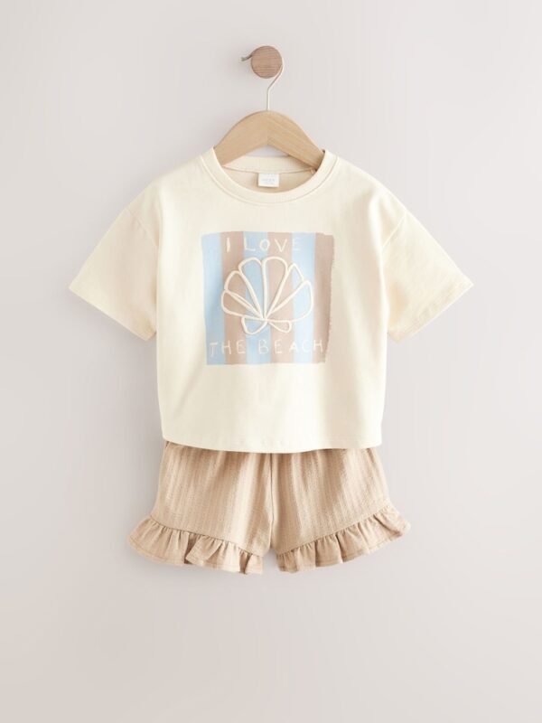 Cream Shell 100% Cotton T-Shirt and Shorts Set