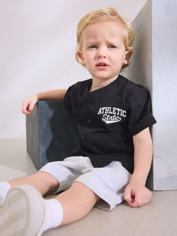 Black/Grey Baseball Short Sleeve Jersey Shirt & Shorts Set