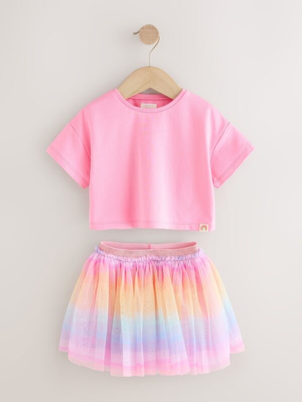 Rainbow/Pink Top and Tutu Skirt Set