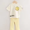 Ecru Yellow Smiley World Short Sleeve T-Shirt and Flare Set