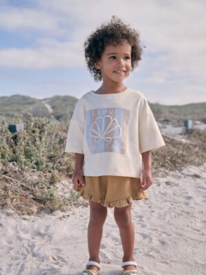 Cream Shell 100% Cotton T-Shirt and Shorts Set