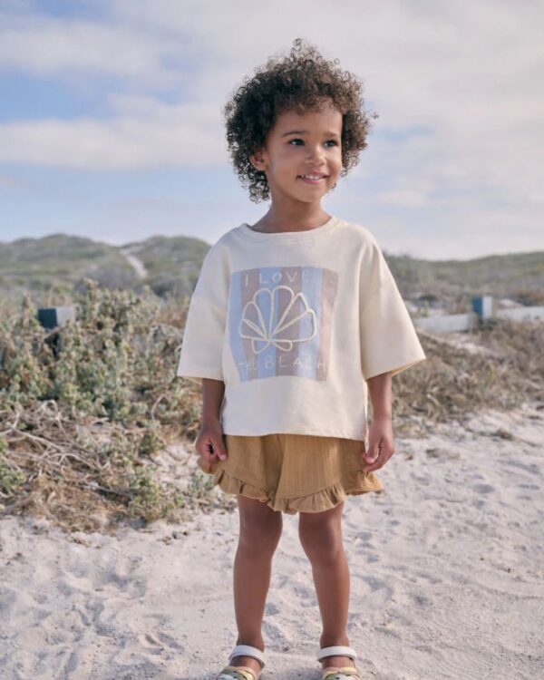 Cream Shell 100% Cotton T-Shirt and Shorts Set