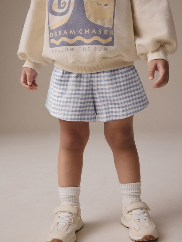 Blue Gingham 100% Cotton Top & Shorts Set