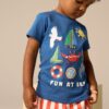 Blue Short Sleeve T-Shirt & Pattern Shorts Set