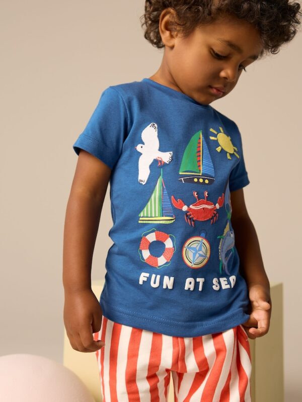 Blue Short Sleeve T-Shirt & Pattern Shorts Set