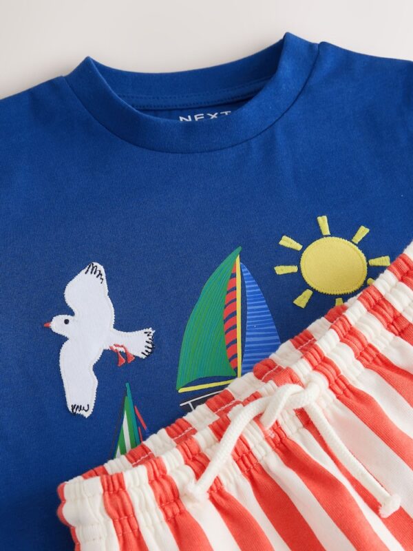 Blue Short Sleeve T-Shirt & Pattern Shorts Set