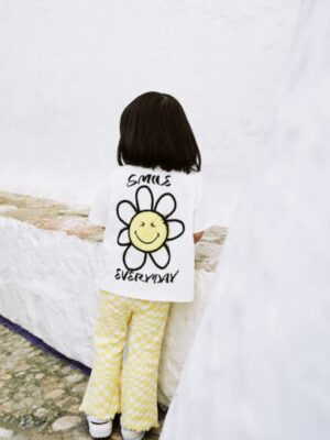 Ecru Yellow Smiley World Short Sleeve T-Shirt and Flare Set