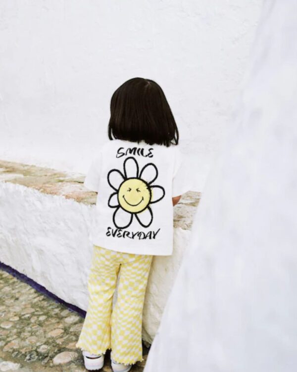 Ecru Yellow Smiley World Short Sleeve T-Shirt and Flare Set