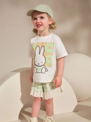 Green Gingham Miffy Short Sleeve 100% Cotton T-Shirt and Shorts Set