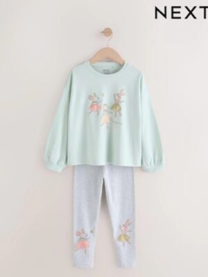 Green Pretty Bunny Fairy Long Sleeve T-Shirt and Leggings Set