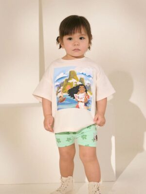 Green/Ecru Disney Moana Short Sleeve T-Shirt and Cycle Shorts Set