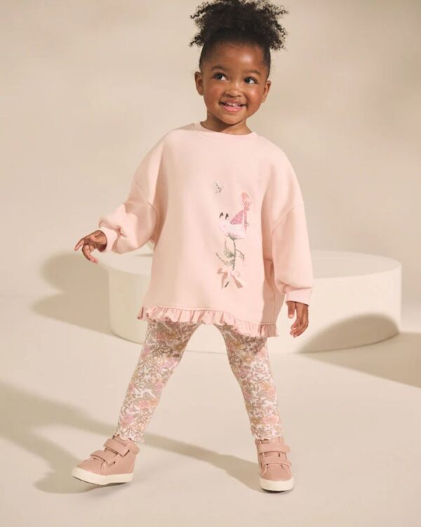 Pink Floral Fairy Frill Hem Sweatshirt & Leggings Set