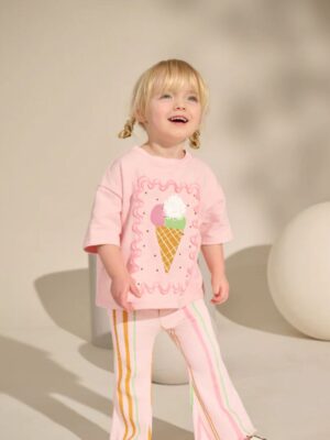Pink Stripe Ice Cream Top & Flare Leggings Set
