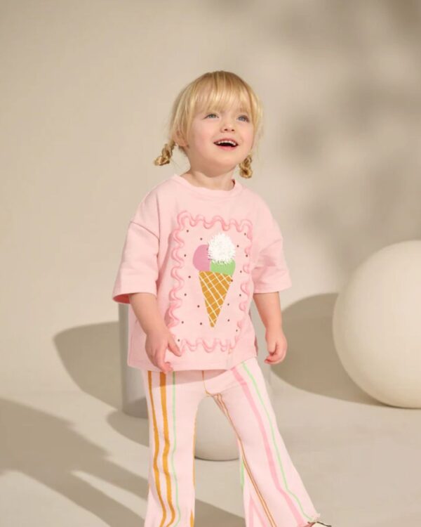 Pink Stripe Ice Cream Top & Flare Leggings Set