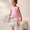 Pink Floral Frill Vest and Wide Leggings Set