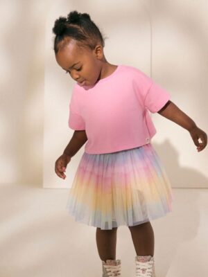 Rainbow/Pink Top and Tutu Skirt Set