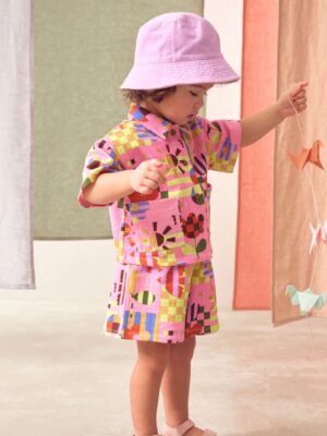 Purple Stampy Flowers 100% Cotton Short Sleve Shirt and Shorts Set