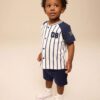 White/Navy Baseball Short Sleeve Jersey Shirt & Shorts Set