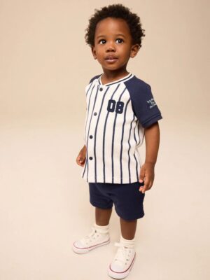 White/Navy Baseball Short Sleeve Jersey Shirt & Shorts Set