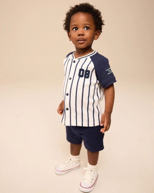 White/Navy Baseball Short Sleeve Jersey Shirt & Shorts Set