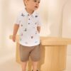 White All-Over-Embroidered Polo Shirt & Shorts Set