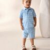 Blue Short Sleeve Polo Shirt And Shorts Set