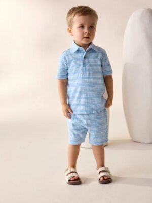 Blue Short Sleeve Polo Shirt And Shorts Set