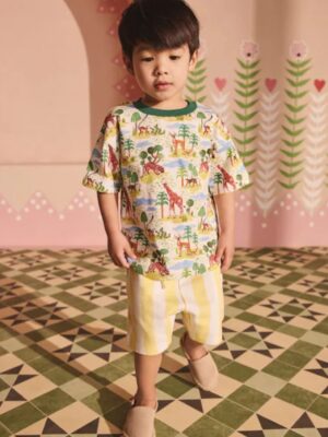 Green/White Safari All Over Print Short Sleeve T-Shirt and Short Set
