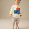 Ecru White/Blue Sweatshirt and Shorts Set